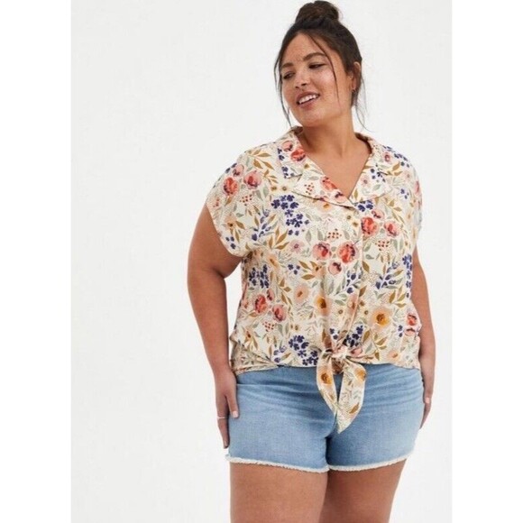 Torrid Womens Plus Size 2X Challis Tie Front Dolman Top - Picture 1 of 7